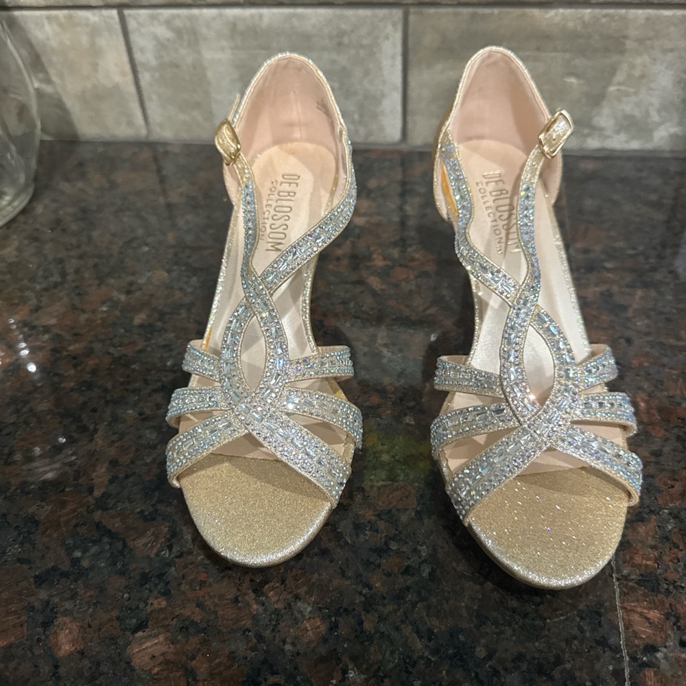 De Blossom Collection Glittering Gold and Silver Heels